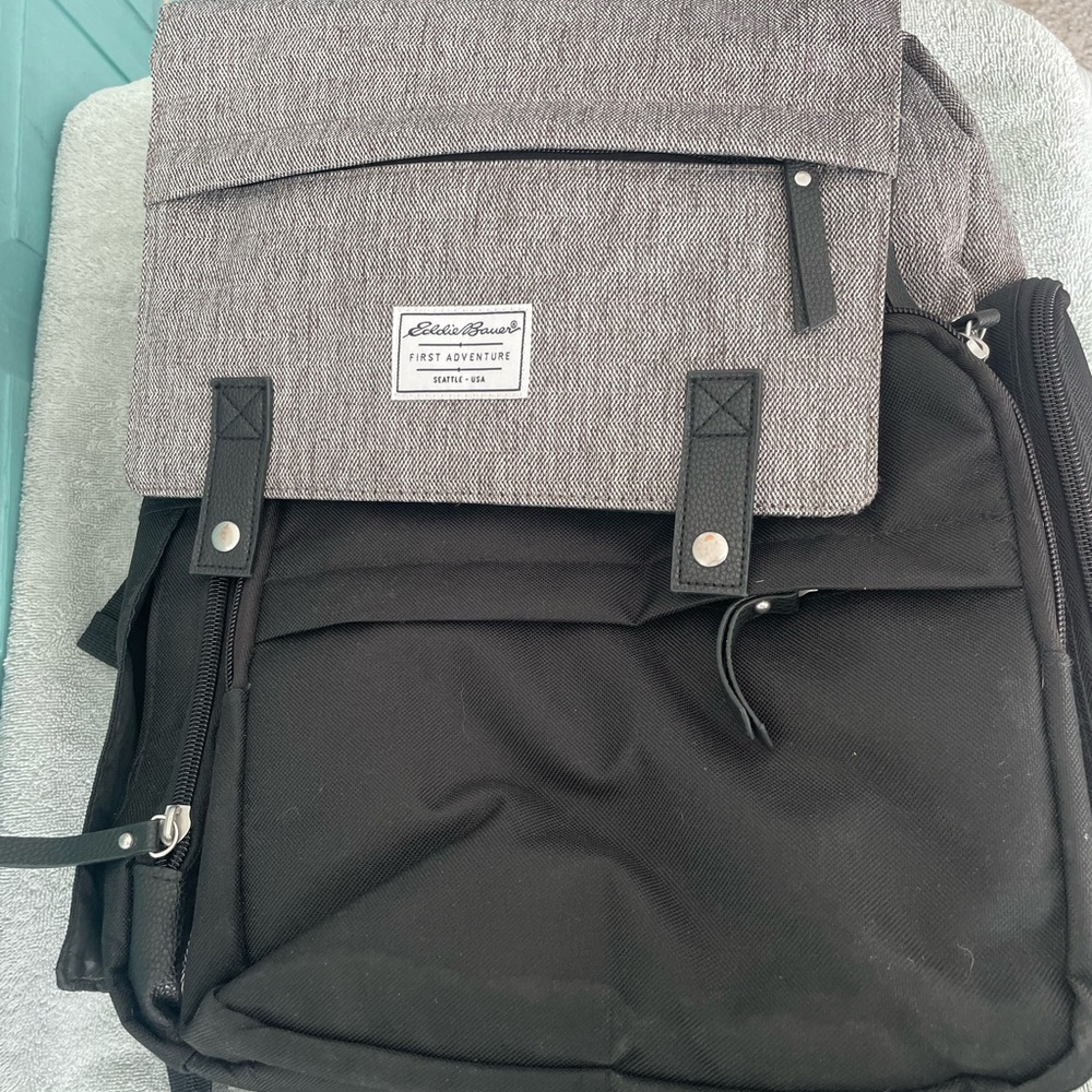 Eddie Bauer Charcoal and Black First Adventure Diaper Bag Backpack